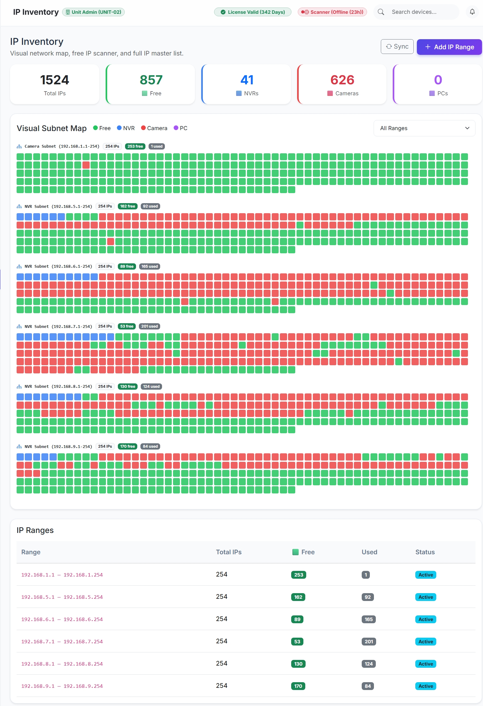 IP Range Utilization Screenshot
